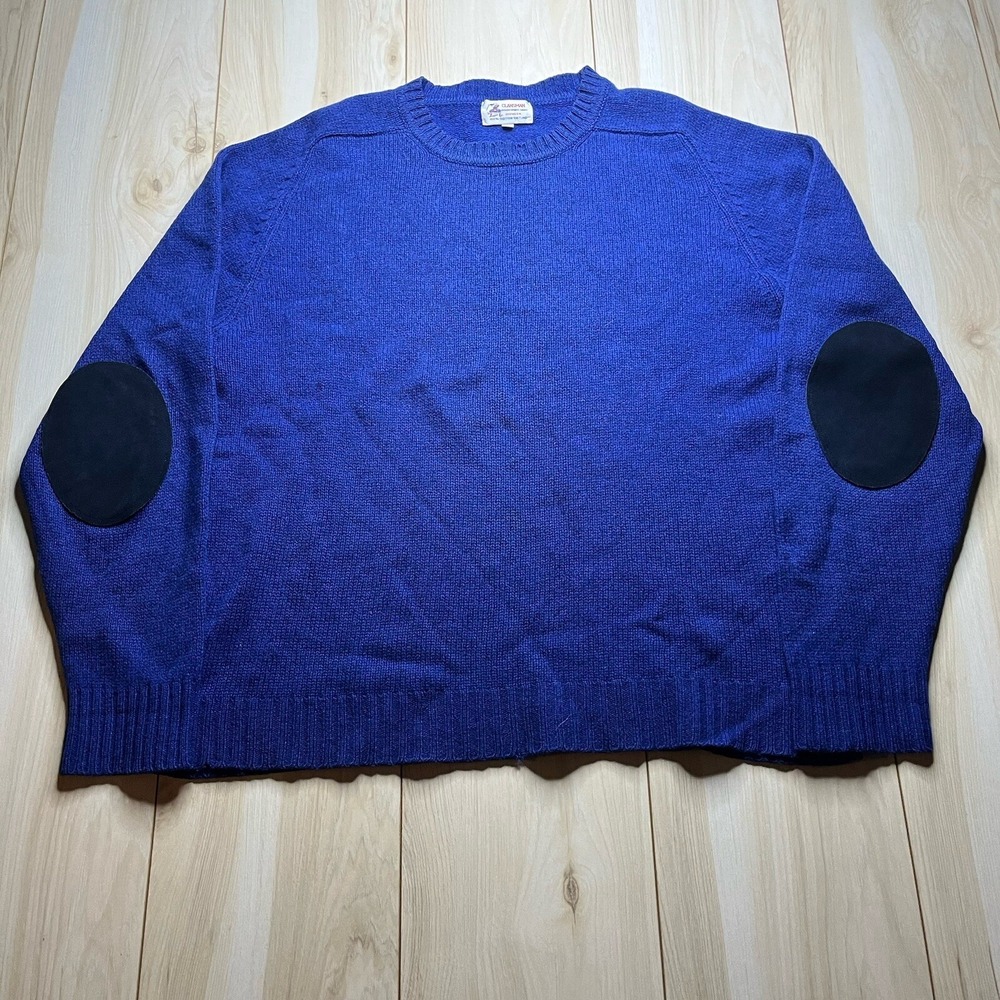 Vintage Clansman Bermuda Scottish Shetland Wool Elbow Patch Sweater Blue Mens XL